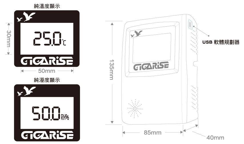 GR1000溫濕度璧掛型傳送器外型尺寸圖