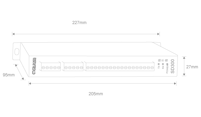 SD300 6組PT100/2組AI輸入RS485輸出模組外型尺寸圖