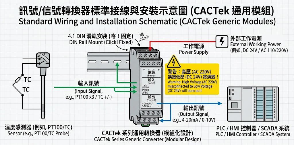 訊號轉換器標準接線與安裝規範