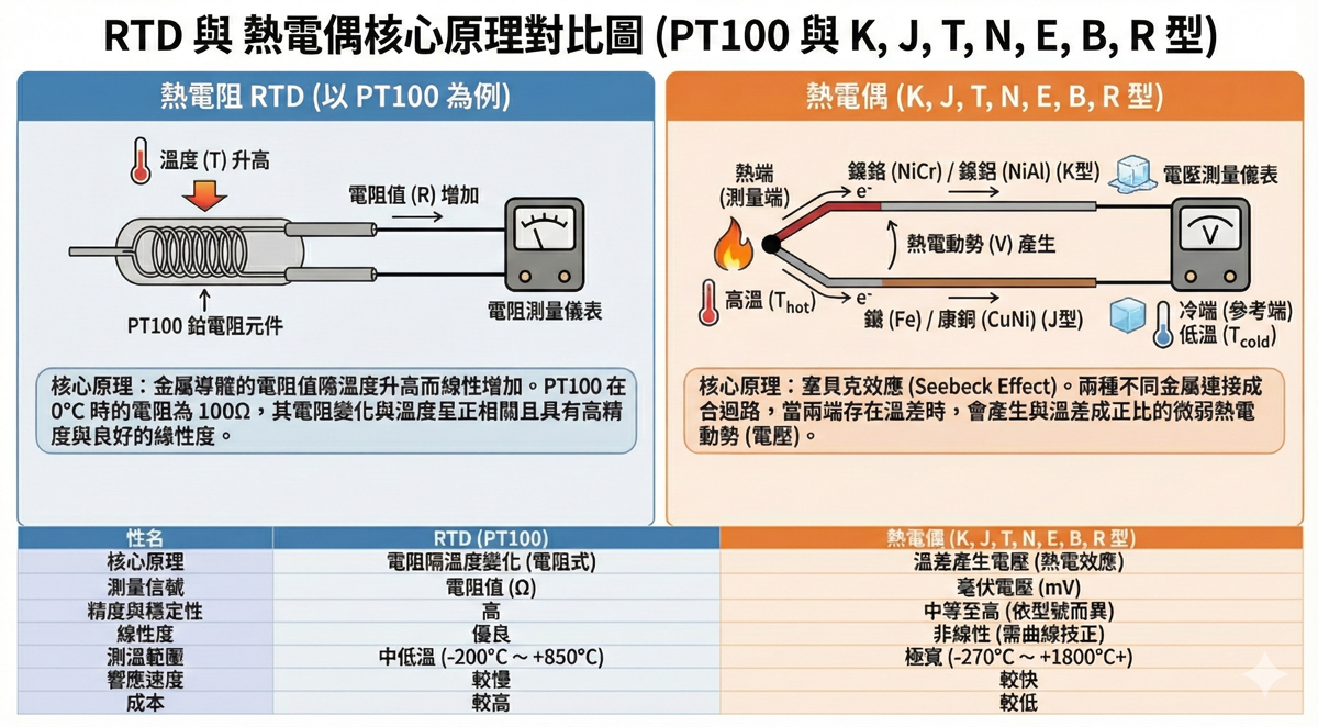 RTD與熱電偶核心原理對比圖
