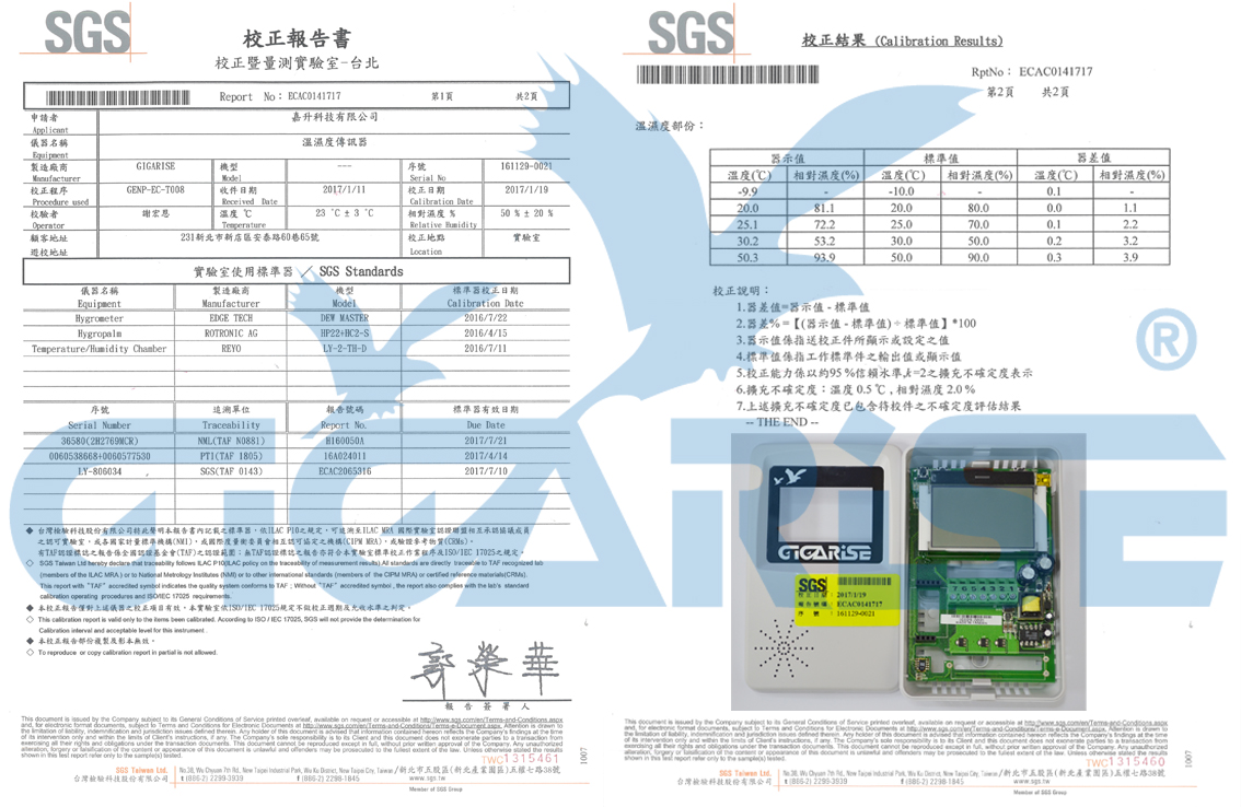 GR1000 溫濕度傳送器 溫溼度傳訊器 溫濕度感測器 溫濕度偵測器 SGS 報告